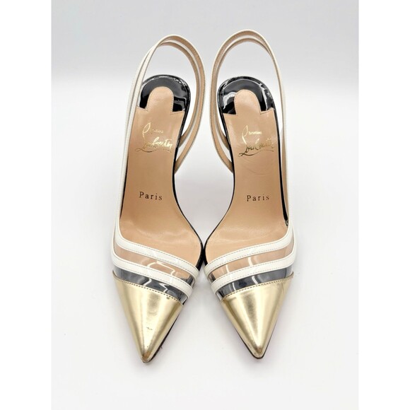 Christian Louboutin Leather & PVC Paralili Pumps Gold & White Sz EU 36.5 6.5 - Picture 5 of 13